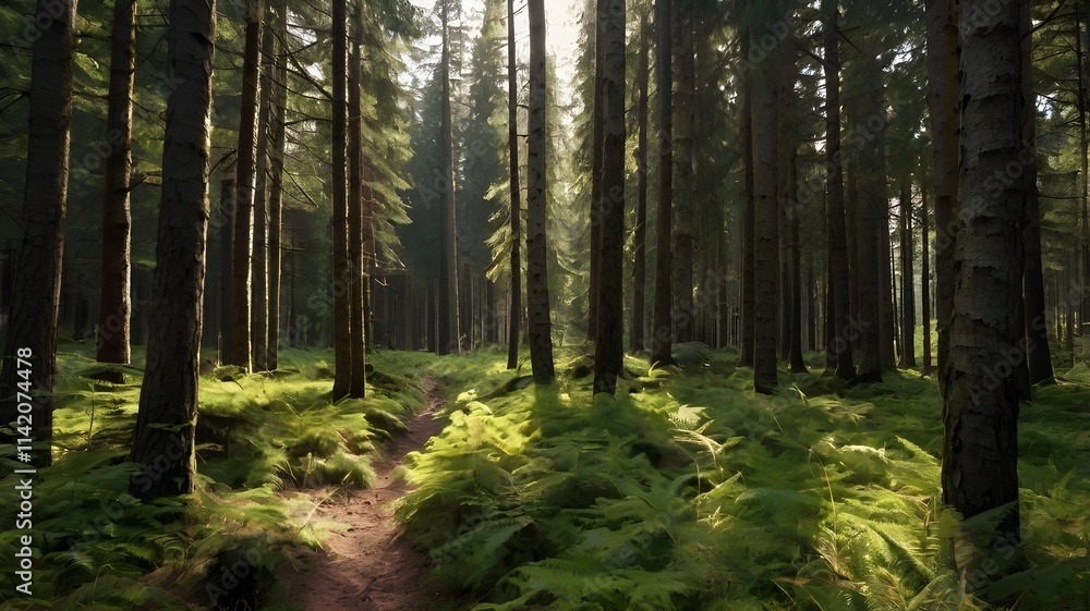 Obraz premium A beautiful forest landscape, forest wallpaper 