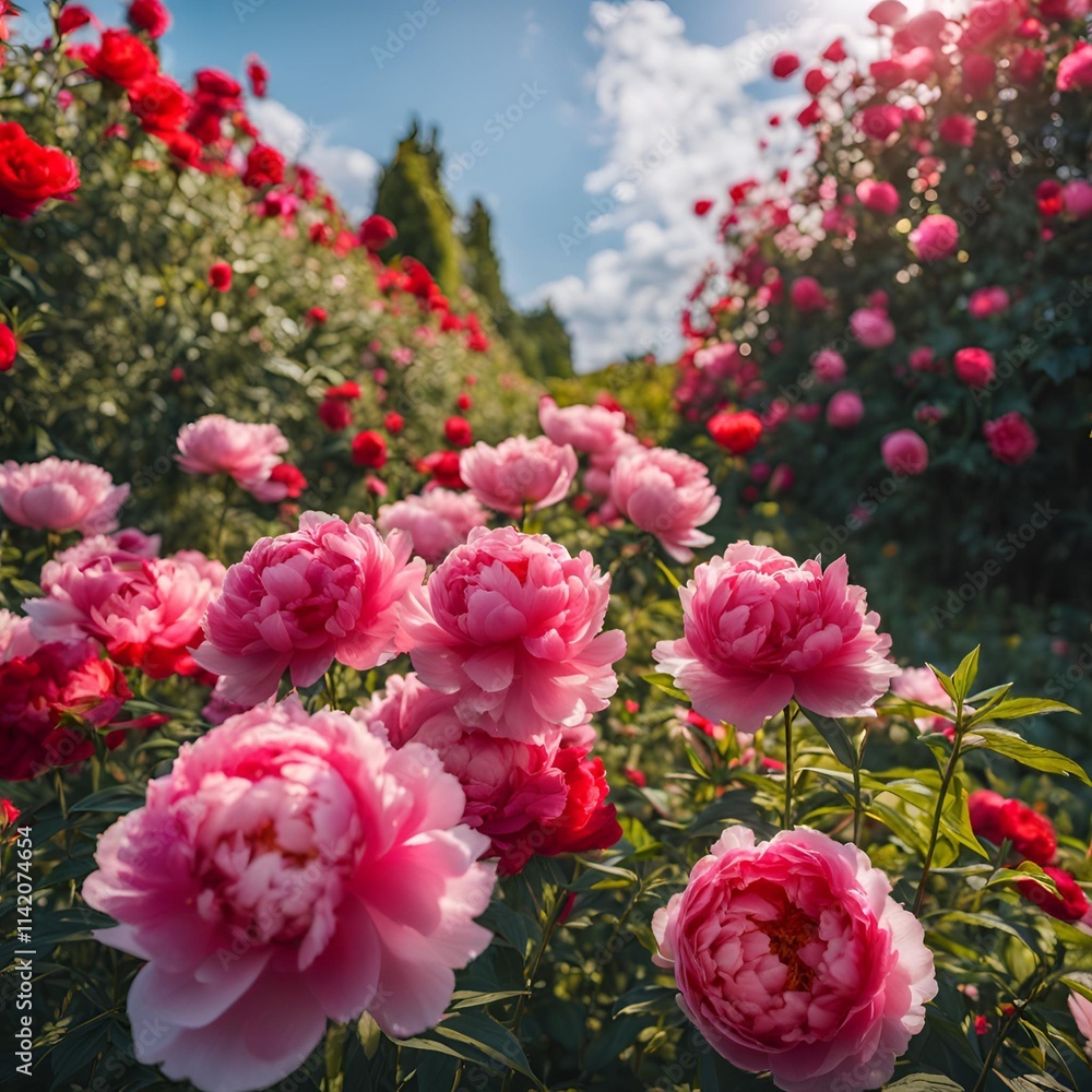 Vibrant Garden of Peonies and Roses with Depth Bokeh and Natural Light
Vibrant Garden of Peonies and Roses with Depth Bokeh and Natural Light