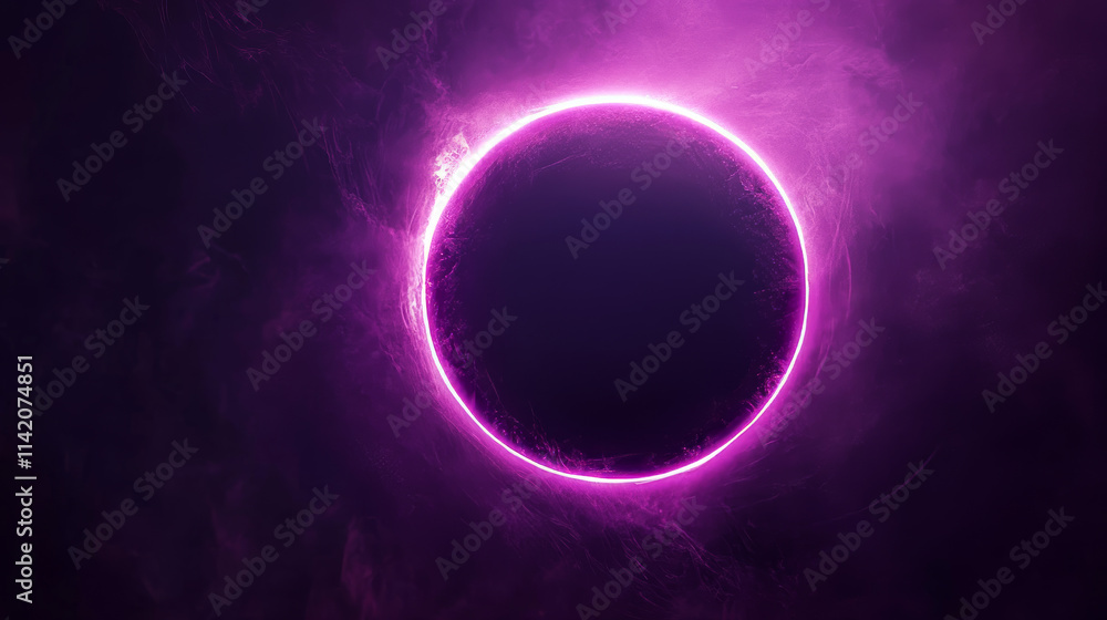 Solar eclipse circles showing moon covering sun on dark background. Glowing purple neon rings with bright luminous effects capture celestial phenomenon. Radiant circular shapes of astronomical event. Solar eclipse circles showing moon covering sun on dark background. Glowing purple neon rings with bright luminous effects capture celestial phenomenon. Radiant circular shapes of astronomical event.