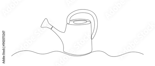 Watering can one continuous line illustration. Hand drawn doodle sketch of garden tool
