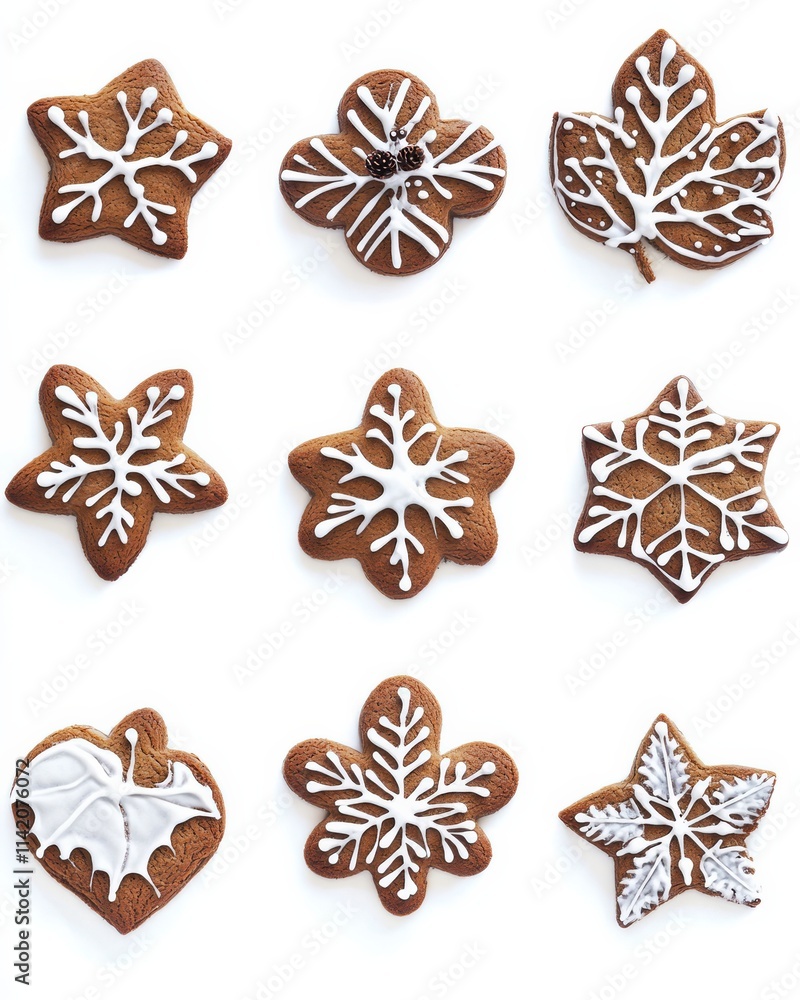 Gingerbread cookies with icing on light background, Christmas holiday concept Gingerbread cookies with icing on light background, Christmas holiday concept