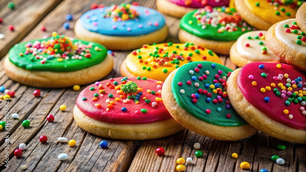 Fototapeta premium Scrumptious homemade sugar cookies, a close-up view on a rustic wooden table.