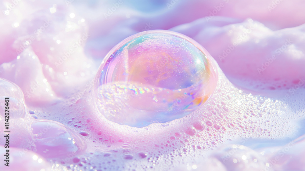 3d pink transparent soap ball realistic vector. Rainbow water bubble with foam texture. Magic iridescent sphere design of wash soapy element. Dream bokeh laundry illustration with sparkle isolated 3d pink transparent soap ball realistic vector. Rainbow water bubble with foam texture. Magic iridescent sphere design of wash soapy element. Dream bokeh laundry illustration with sparkle isolated