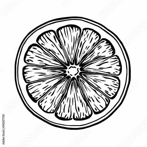  Lemon Slice Outline Vector Illustration with Detailed Pulp and Rind