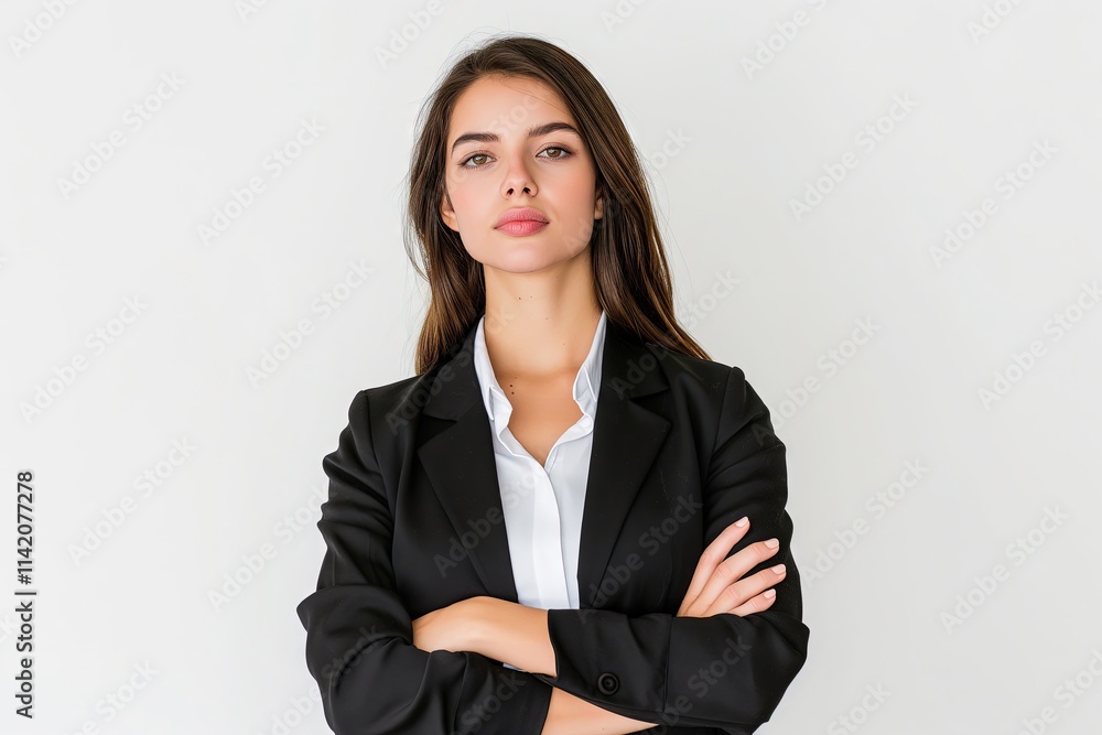 Confident Businesswoman Posing with Arms Crossed Against a White Background Confident Businesswoman Posing with Arms Crossed Against a White Background
