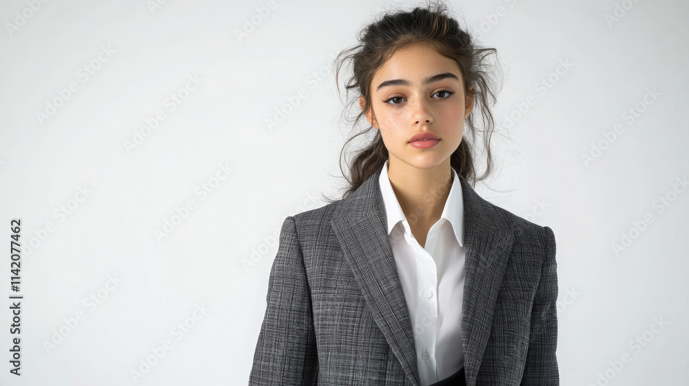Elegant teenage fashion model in classic preppy outfit for modern style inspiration Elegant teenage fashion model in classic preppy outfit for modern style inspiration