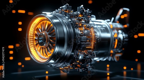 Detailed 3D Render of a Jet Engine Against a Dark, Textured Backdrop AI Generated photo