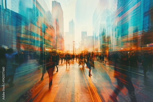 Dynamic City Cityscape with Blurred Pedestrians