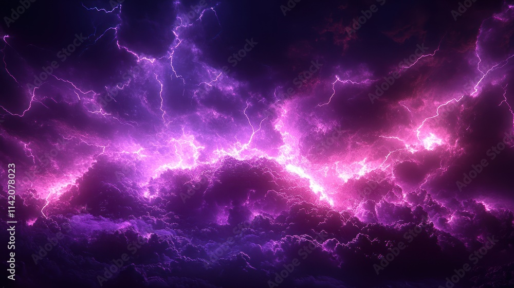 Purple lightning strikes across dark stormy clouds. Purple lightning strikes across dark stormy clouds.