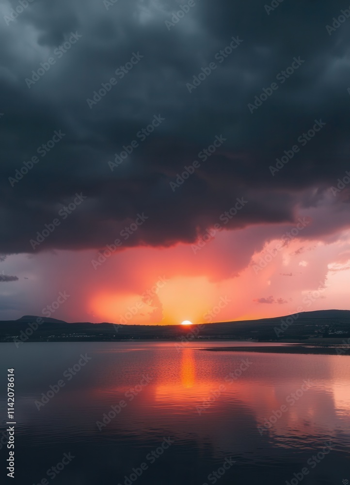 Sunset Over Lake with Dramatic Clouds Sunset Over Lake with Dramatic Clouds