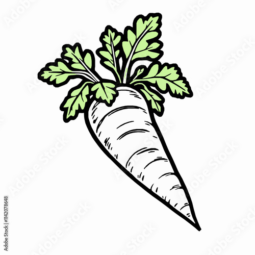 carrot outline vector illustration with leafy greens and textured details
