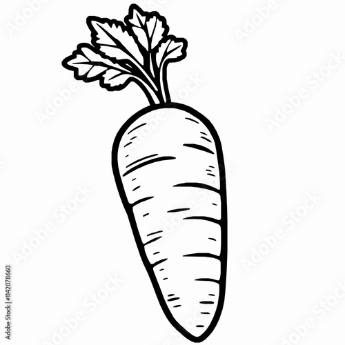 carrot outline vector illustration with leafy top and textured body