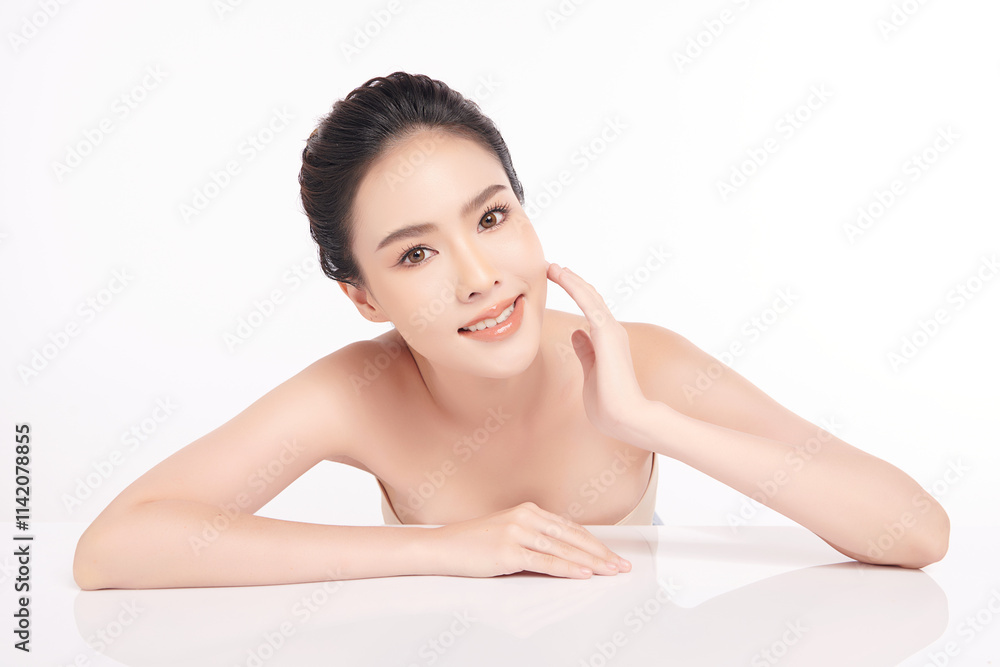 Beautiful young asian woman with clean fresh skin on white background, Face care, Facial treatment, Cosmetology, beauty and spa, Asian women portrait. Beautiful young asian woman with clean fresh skin on white background, Face care, Facial treatment, Cosmetology, beauty and spa, Asian women portrait.