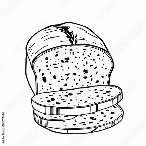 bread loaf outline vector illustration with sliced sections and crust texture