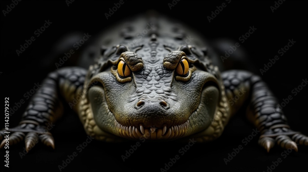 Fototapeta premium Close-Up of a Crocodile with Sharp Yellow Eyes