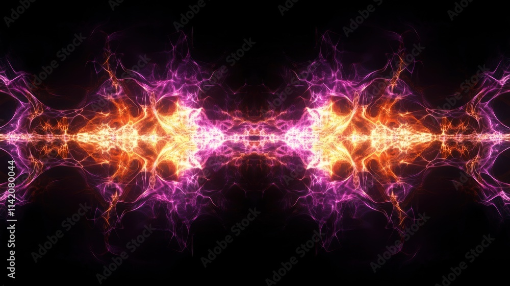 Fototapeta premium Abstract Energy Burst with Vibrant Purple and Orange Light on a Black Background
