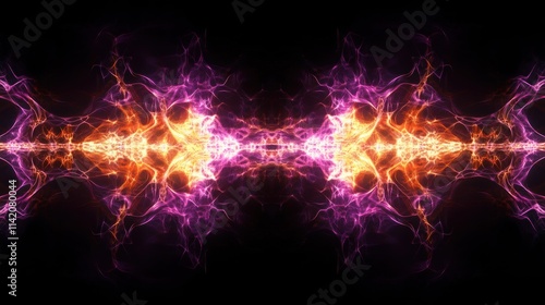 Abstract Energy Burst with Vibrant Purple and Orange Light on a Black Background