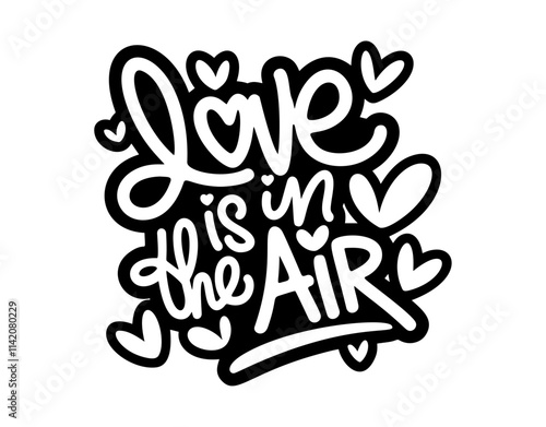  The handwritten phrase The handwritten phrase Love is sweet. Hand lettering. WoHand lettering. Words on the theme of Valentine's Day. Black and white vector silhouette isolated on a white background.