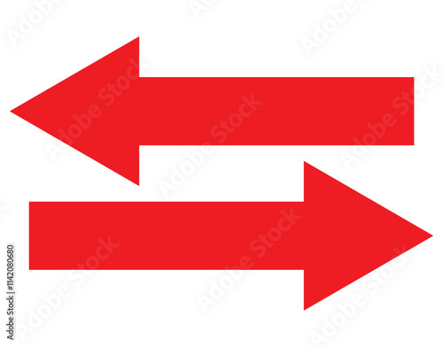 Double ended red arrow vector design for website, app and logo design. Dual sided red arrow vector, icon, silhouette design. Vector illustration of duel side arrow.