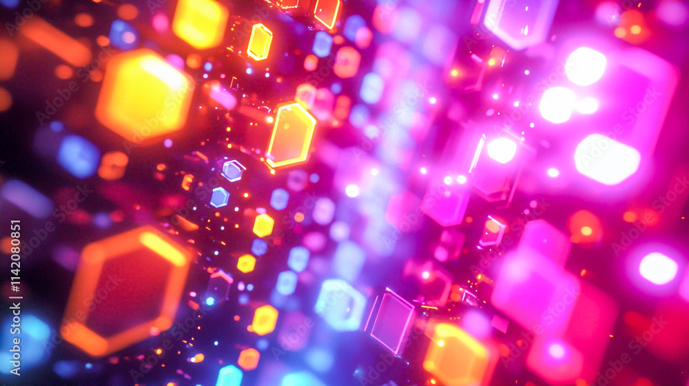Abstract Hexagonal Pattern Background with Glowing Lights and Vibrant Colors Abstract Hexagonal Pattern Background with Glowing Lights and Vibrant Colors