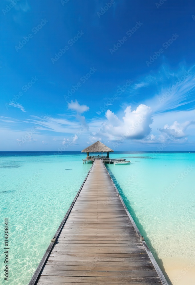 Tropical Wooden Pier Over Crystal Clear Water Tropical Wooden Pier Over Crystal Clear Water