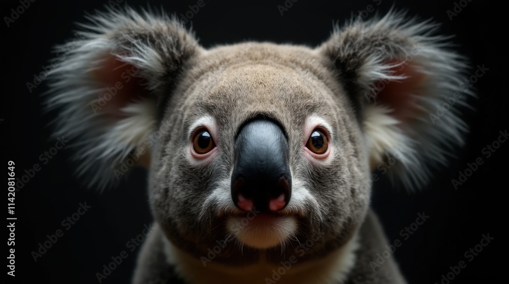 Obraz premium Soulful Koala Close-Up on Black Background
