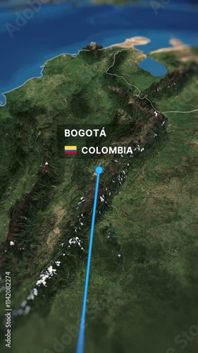 Animated map showcasing a flight route from Lima to Bogotá. Perfect for travel videos, tourism promotions, and corporate presentations.