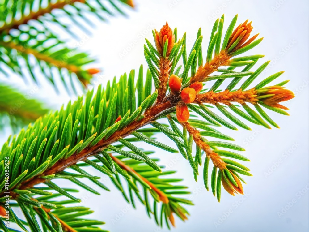 A pristine fir branch, isolated on white, evokes the spirit of Christmas and winter's botanical beauty. A pristine fir branch, isolated on white, evokes the spirit of Christmas and winter's botanical beauty.