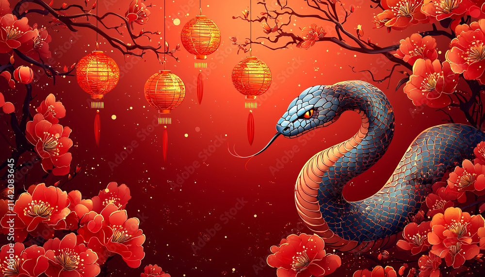 Obraz premium Snake, chinese New Year, oriental, AI generative