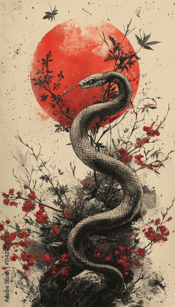 Obraz premium Snake, chinese New Year, oriental, AI generative