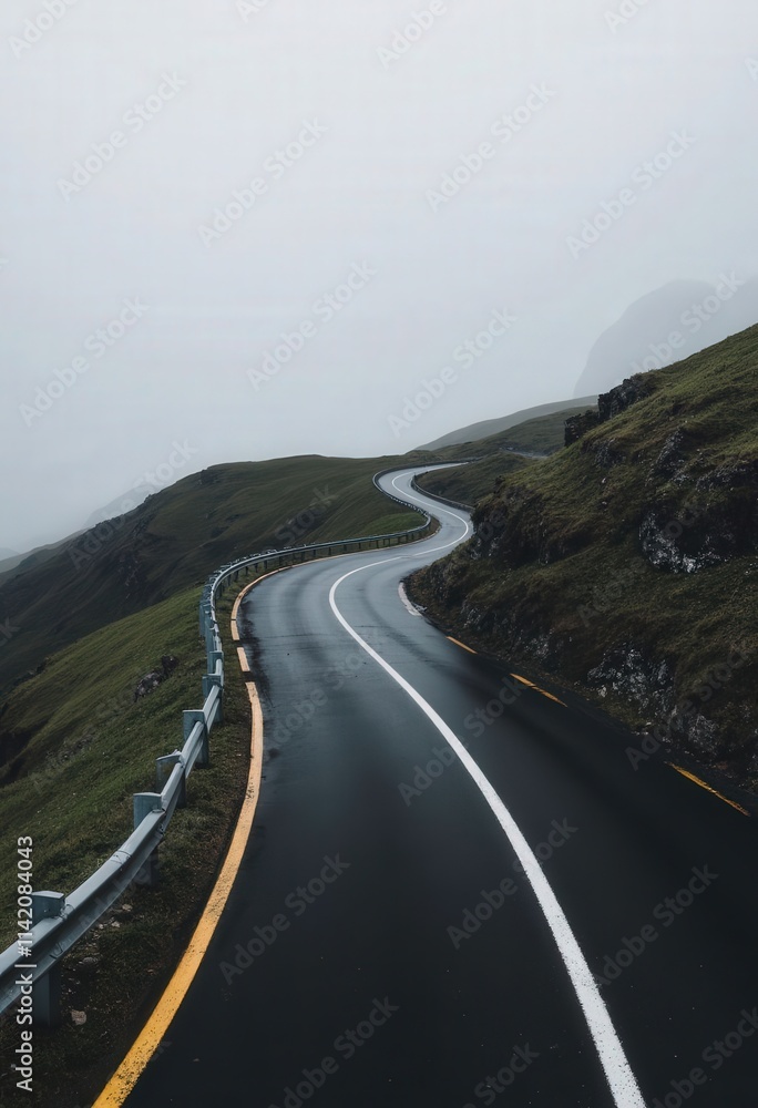Winding Road Through Misty Mountains Winding Road Through Misty Mountains