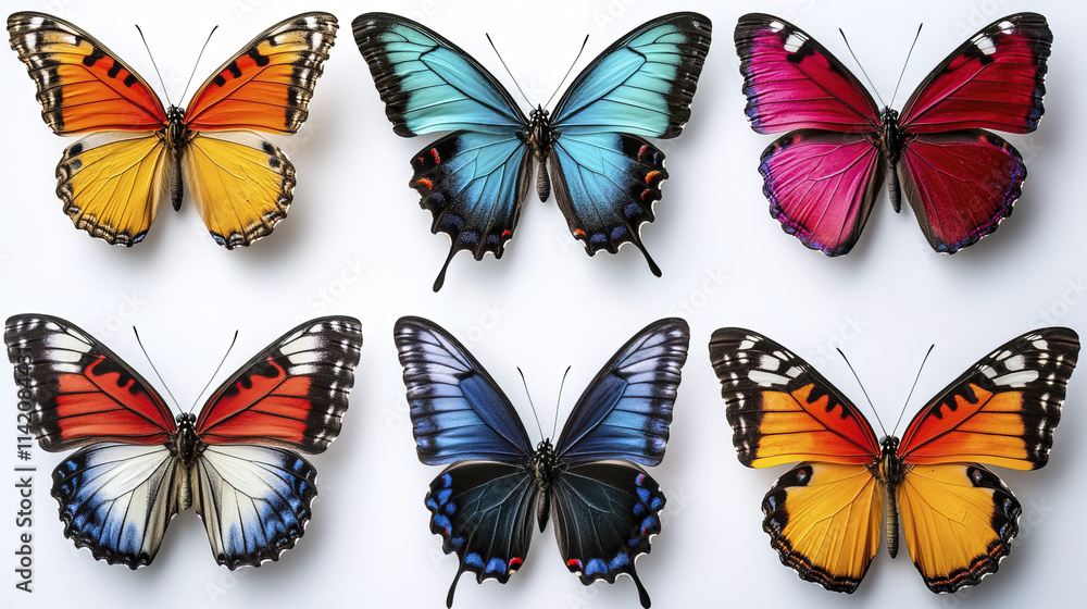 Beautiful and colorful butterflies isolated on white background Beautiful and colorful butterflies isolated on white background