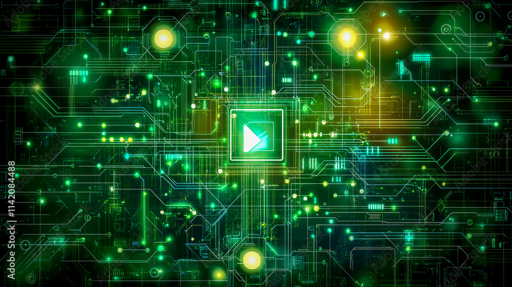 An Abstract Futuristic Electronic Circuit Technology Background with Neon Lights and Digital Patterns An Abstract Futuristic Electronic Circuit Technology Background with Neon Lights and Digital Patterns
