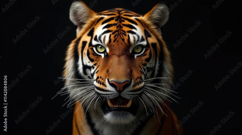 Tiger with Fierce Green Eyes Close-Up Tiger with Fierce Green Eyes Close-Up