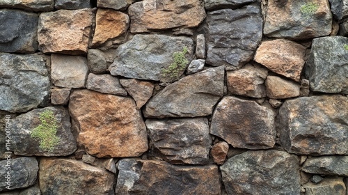 Rustic stone wall showcasing diverse rock shapes and hues