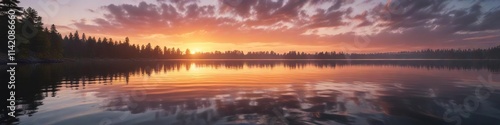 Overcast sky and calm water on a serene lake at sunset , boats, overcast, lake photo