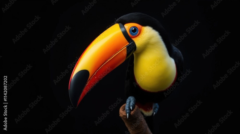 Fototapeta premium Hyperrealistic Macro Photography of a Toucan Resting its Beak