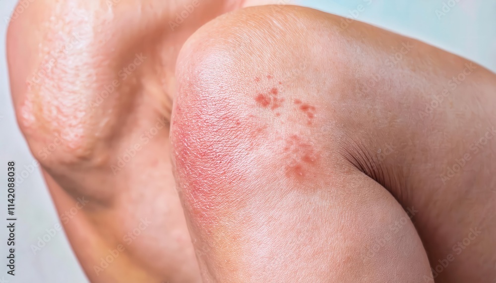 Close-Up of Red, Inflamed, Itchy Allergic Rash on Human Skin with Irritation, Dryness, and Visible Red Bumps Indicating Allergic Reaction or Skin Condition Like Eczema, Dermatitis, or Hives Close-Up of Red, Inflamed, Itchy Allergic Rash on Human Skin with Irritation, Dryness, and Visible Red Bumps Indicating Allergic Reaction or Skin Condition Like Eczema, Dermatitis, or Hives