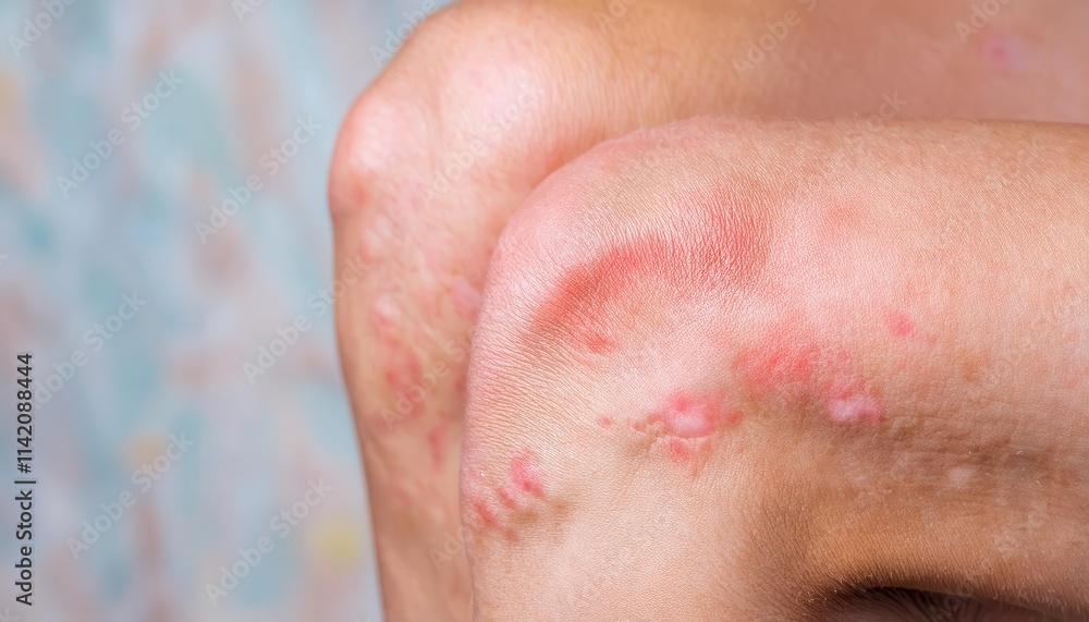 Close-Up of Red, Inflamed, Itchy Allergic Rash on Human Skin with Irritation, Dryness, and Visible Red Bumps Indicating Allergic Reaction or Skin Condition Like Eczema, Dermatitis, or Hives Close-Up of Red, Inflamed, Itchy Allergic Rash on Human Skin with Irritation, Dryness, and Visible Red Bumps Indicating Allergic Reaction or Skin Condition Like Eczema, Dermatitis, or Hives