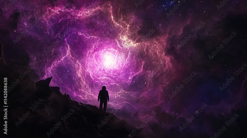 Silhouette of Person Contemplating a Cosmic Nebula Silhouette of Person Contemplating a Cosmic Nebula