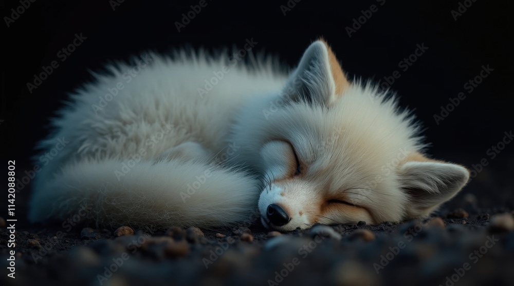 Fototapeta premium Hyperrealistic Photo of a Sleeping Arctic Fox
