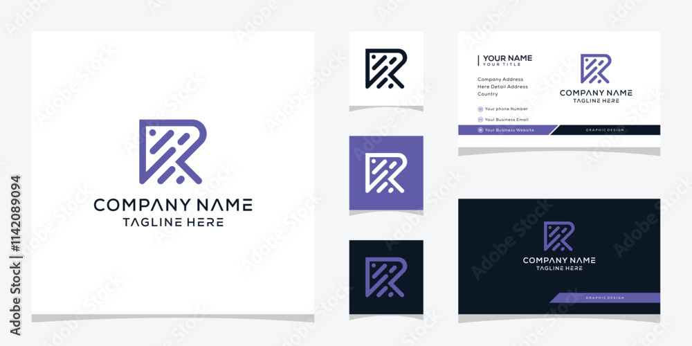 abstract letter R technology business logo design, business card vector template abstract letter R technology business logo design, business card vector template