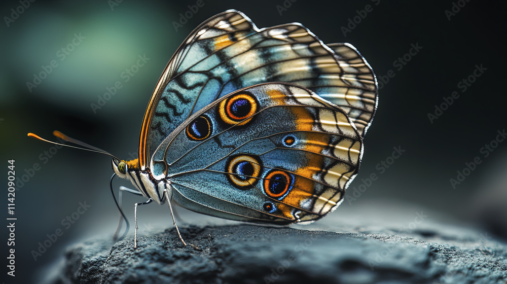 Naklejka premium close up of blue morpho butterfly showcasing vibrant colors and intricate patterns