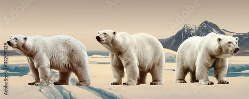 白くま　複数ポーズ素材　ベクター