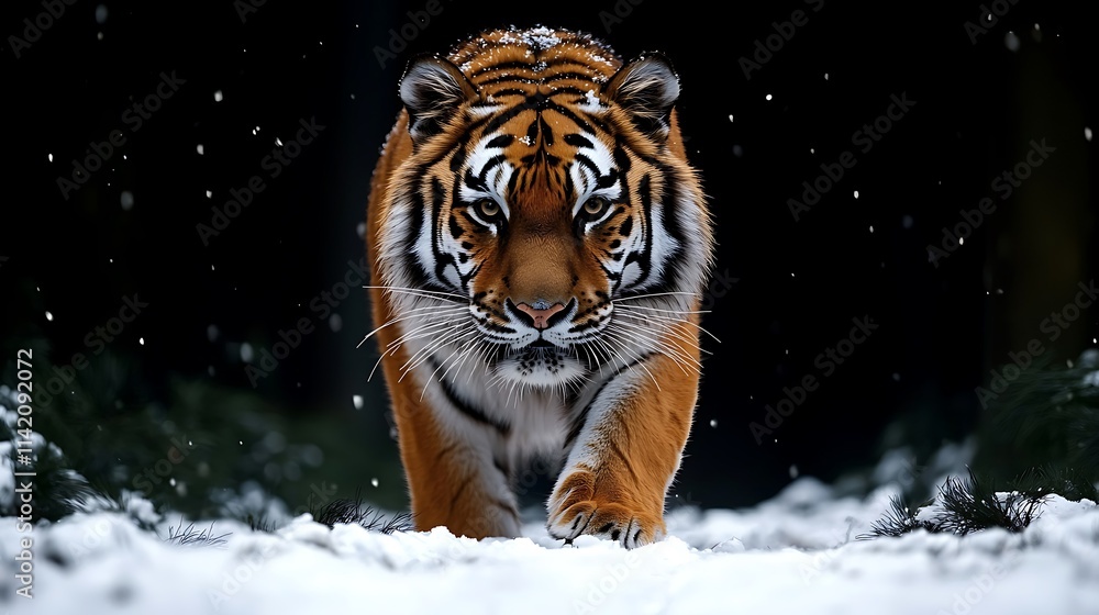 Siberian Tiger Walking Through Winter Snow Siberian Tiger Walking Through Winter Snow