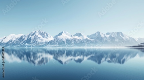 Wallpaper Mural A panoramic view of snow-capped mountains reflected on a calm lake under a clear blue sky, creating a serene and breathtaking winter landscape. Torontodigital.ca