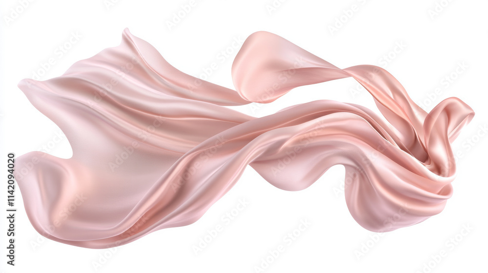 Silk flying cloth, pink satin ribbon, fabric or scarf, waving curtain, material in blowing wind. Luxury textile drapery, floating tissue isolated on white background, Realistic 3d vector illustration Silk flying cloth, pink satin ribbon, fabric or scarf, waving curtain, material in blowing wind. Luxury textile drapery, floating tissue isolated on white background, Realistic 3d vector illustration