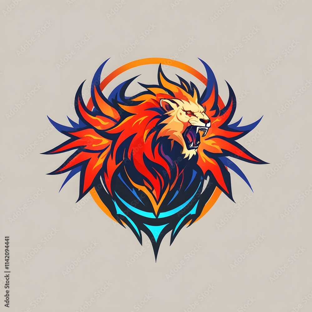 Obraz premium Roaring lion illustration digital art abstract style colorful background creative concept graphic design