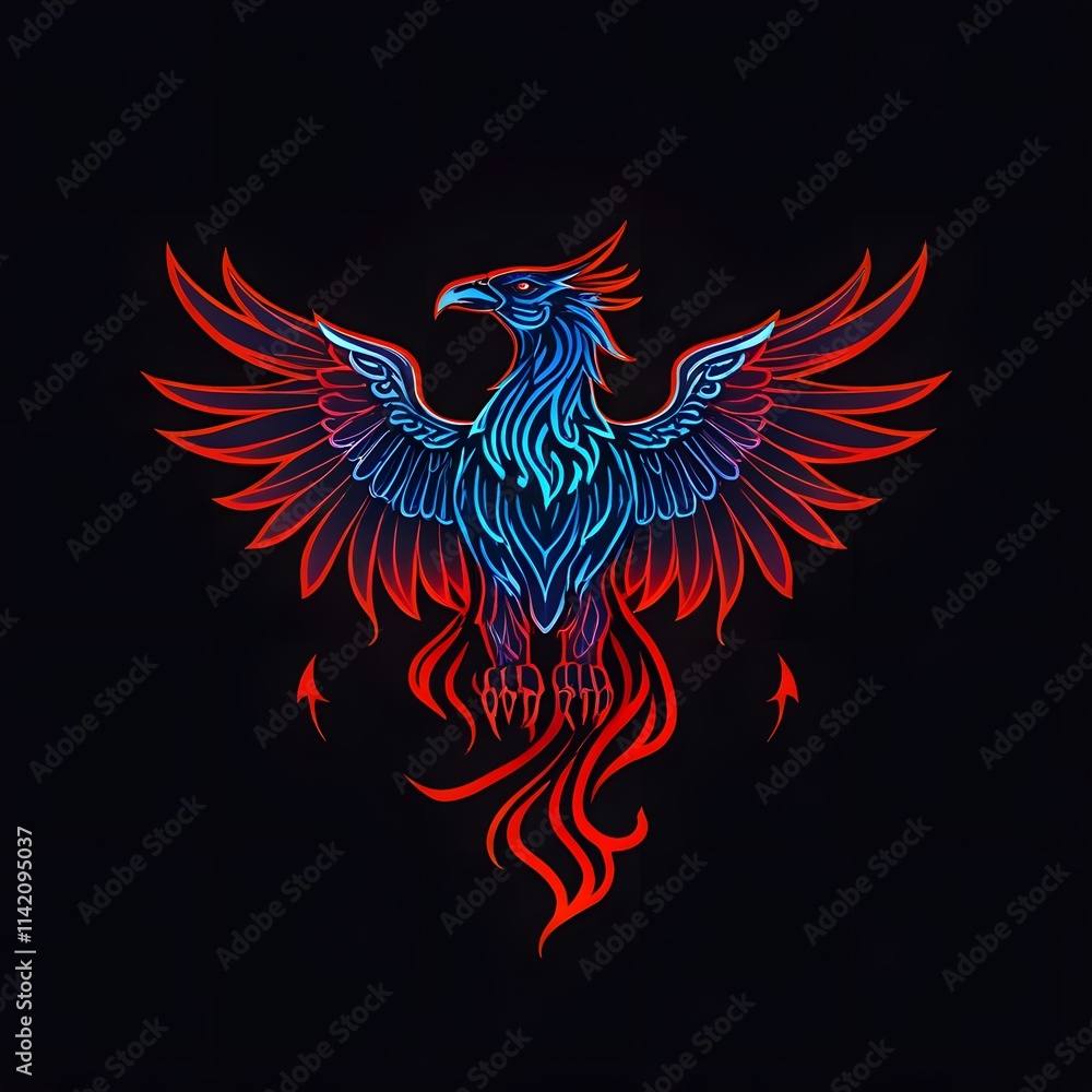 Fototapeta premium Vibrant phoenix illustration digital art fantasy black background colorful design for creative projects