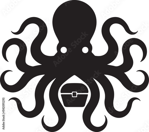 black octopus silhouette. kraken, tentacle, aquatic, ocean, seafood, monster, animal, marine, nature, nautical, restaurant, silhouette, squid